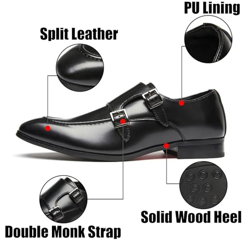 Men's Genuine Leather Double Monk Strap Dress Oxford Shoes Fashion Classic Cap Toe Low Top Slip On Loafers Casual Business Office Wedding Formal Shoes3
