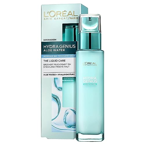 L'Oréal Paris Feuchtigkeitsfluid, Hydra Genius Aloe Water, Hydratation und Frische, Für normale bis trockene Haut, Mit Aloe Water und Hyaluronsäure, 70ml