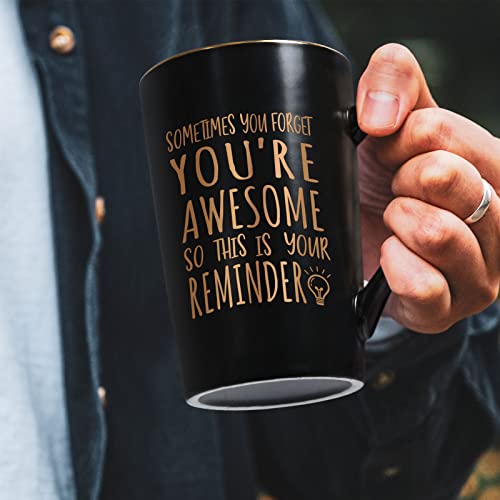 Joymaking Marble Textured Ceramic Coffee Mug, 14 Oz, Includes Gold Color Spoon and Lid, Gift Box, Elegant, Inspirational - Image 3
