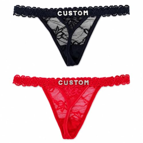 Image of UIASKOWP Personalized Thong With Special Word Funny Custom Underwear Thong Low Rise Sexy G-String for Women