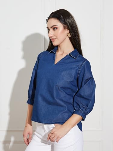 Image of Miss Chase Women's Round Neck Half Sleeves Cotton Lace and Pearl Detailing