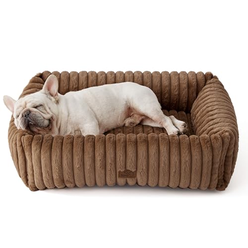 BEDSURE waschbares Hundebett für große Hunde - 76x61x20cm weicher orthopädischer Hundekorb mit bequemem Fleece-Bezug, rutschfestes Hundebett mit hohem Rand in braun