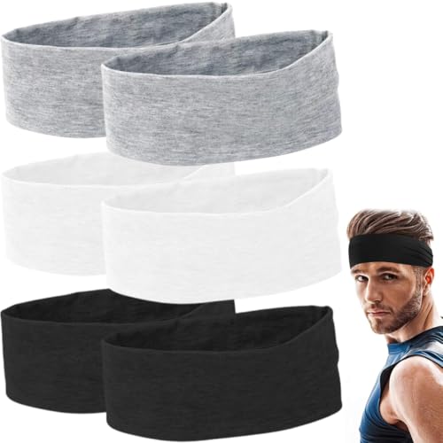 Cotone Fascia Capelli Donna Uomo, 6 Pezzi Fascia Elastica Capelli, Uomo e Donna Cravatte Sportive Antiscivolo, Fascia Capelli Sport Yoga Esercizio Fitness (Nero Bianco Grigio)