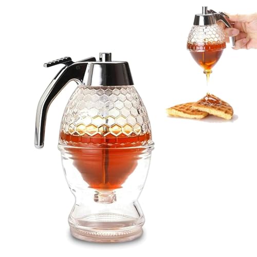 Generic Syrup Honey Dispenser, Honey Dispenser No Drip Glass with Stand, Honey Dispenser No Drip, No Drip Acrylic Honey Dispenser with High Capacity Honey Pourer Dispenser (1 Pcs)