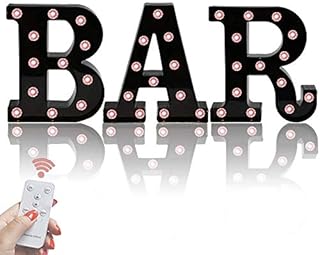 BAR - Illuminated Marquee Bar Sign - Lighted LED Marquee Word Sign - Pre-Lit Pub Bar Sign Light Battery Operated Diamonds-Black