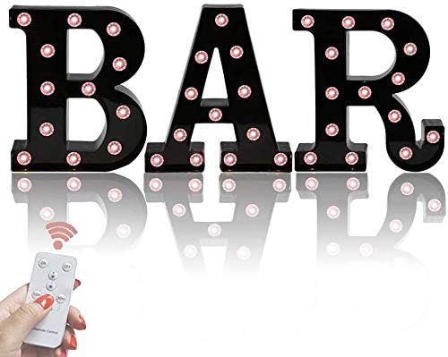 BAR - Illuminated Marquee Bar Sign - Lighted LED Marquee Word Sign - Pre-Lit Pub Bar Sign Light Battery Operated Diamonds-Black
