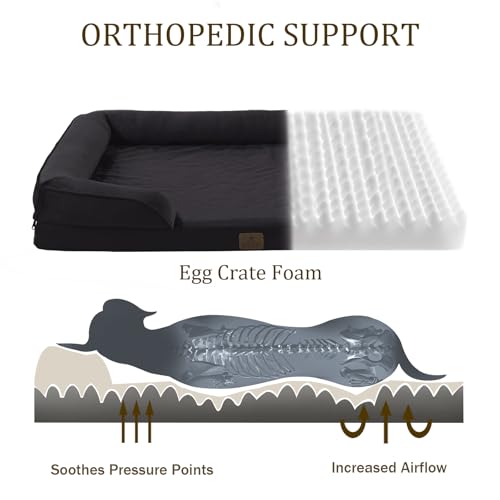Image of Bedfolks Orthopedic Dog Bed, Big Waterproof Dog Sofa Bed for Large Dogs, Egg Foam Pet Couch Bed with Removable Washable Cover and Nonslip Bottom, Black