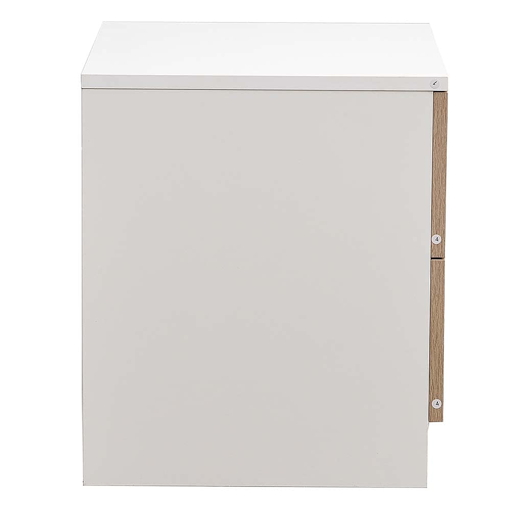BAKAJI Mesita de Noche para Dormitorio, Armario con 2 cajones, asa de Metal, diseño Moderno, de Madera MDF, Mueble para el hogar, tamaño 44 x 40 x 38 cm, Color Blanco y Roble (2 cajones)