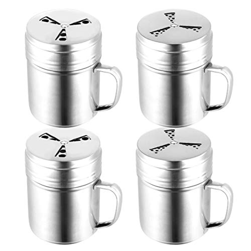Cabilock 4Pcs Rotatable Seasoning Bottles Stainless steel Spice Jar Salt Pepper Shakers Barbecue Condiment Container for Spice Herbs Powders (Trifolium)