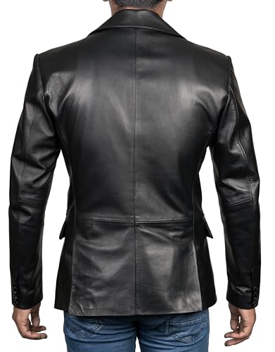HIGOBO Genuine Lambskin Black Leather Blazer for Men Overcoat Casual Blazer Jacket for Men4