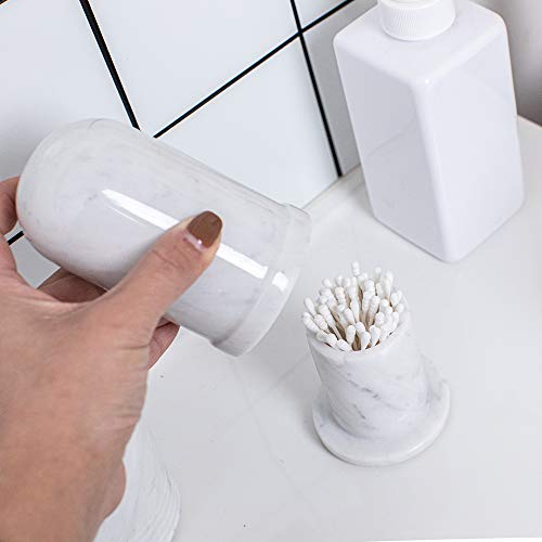Jimei Marble Cotton Swab Holder With Lid, Cotton Ball Holder Q-Tip Dispenser Bathroom Storage Round Container Organizer #TOP3