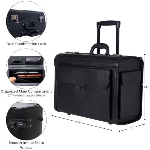 Alpine Swiss Rolling 17" Laptop Briefcase on Wheels Attache Lawyers Case Legal Size