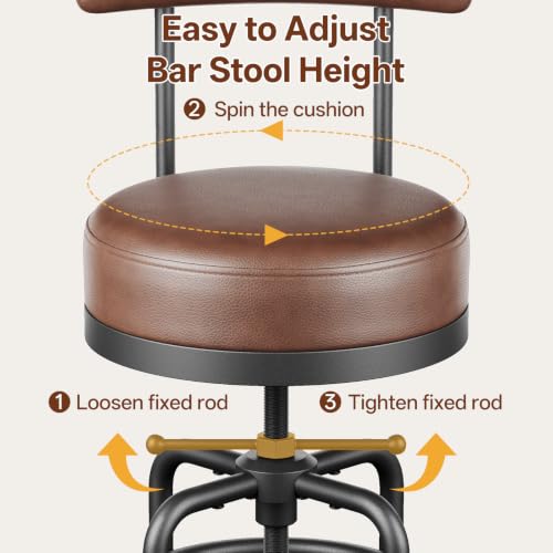 Image of Raynesys 22-29 Inch Adjustable Height Swivel Bar Stools with Back Set of 2