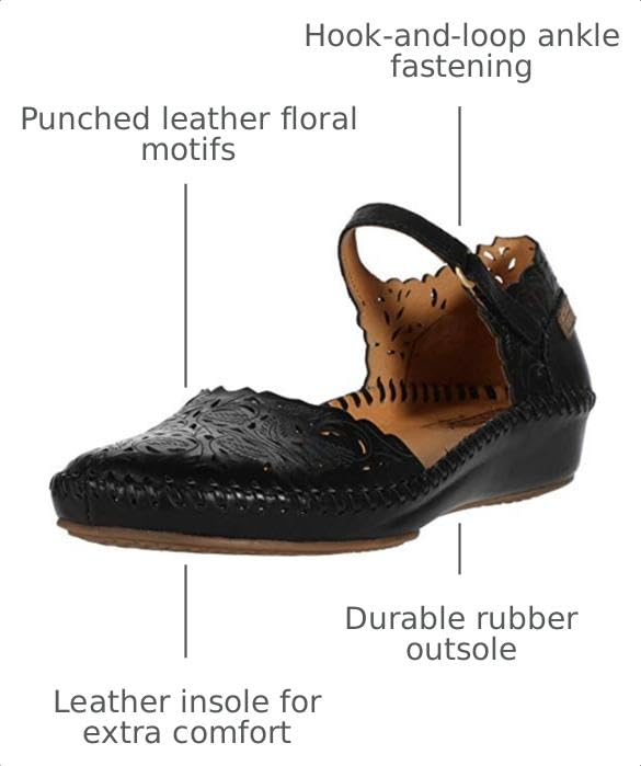 Image of PIKOLINOS P. Vallarta Women's Semi-Open Shoes | Leather | Hook-and-Loop Closure | Mid Heel | Size UK 2-8