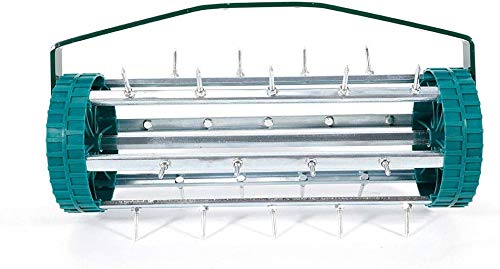 VPABES Manual Rolling Garden Lawn Aerator Roller, Yard Rotary Push Tine Heavy Duty Spike Soil Aeration Steel Handle 18 inch