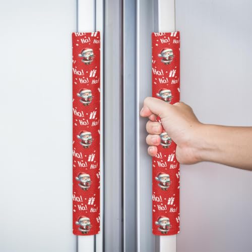 Image of Christmas Refrigerator Door Handle Covers Set of 2 Fridge Door Handle Decor | Santa Claus HOHO Washable Dishwasher Mocrowave Oven Protector Handle Cover Keep Your Kitchen Appliance Clean