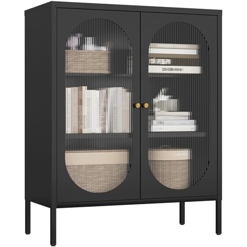 Kasfth VIKGISOE-VGGX815393 Metal Locker Cabinet With 2 Adjustable Shelves Coat Lockers Office Home Cabinet With Glass Doors Black Storage Cabinet Detachable Shelf Multifunctional Storage Rack Size:35.43"H X 31.50"W X 13.78"D cover