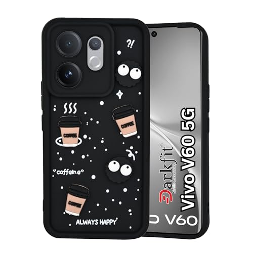 Image of DARKFIT Back Case Cover Compatible for Vivo V60 5G | Cute Fun Cartoon 3D Ball | Coffee Silicone Case | Case Cover with Camera & Body Protection | Shock Proof | for Vivo V60 5G | Color Black