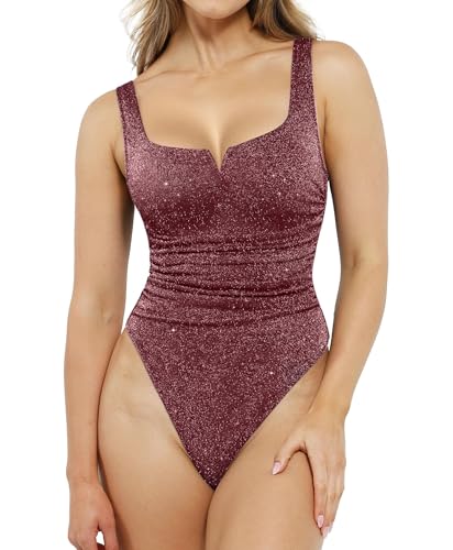 Image of Popilush Sparkly Tops for Women - Square Neck Shapewear Bodysuit Tummy Control Sleeveless Body suit Going Out Tank Tops