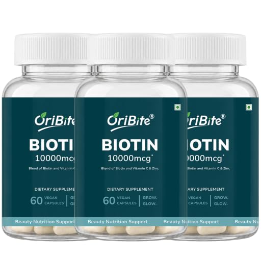 Biotin 10,000 mcg with Zinc &amp; Vitamin C – Hair, Skin &amp; Nail Support – Vegetarian, Non-GMO &amp; Gluten-Free Supplement – 60 Capsules (3)
