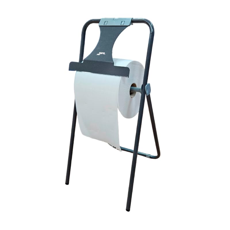 Jofel AD80010 - Porte-bobine de sol pliable, distributeur de papier industriel avec scie frontale pour coupe, grande résistance, tube en acier 20 mm, accepte les bobines jusqu'à 500 m