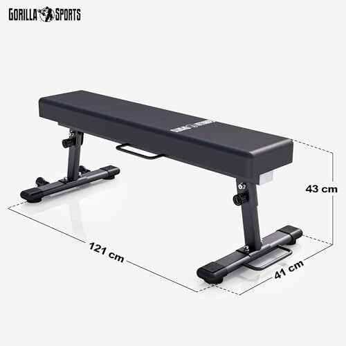 GORILLA SPORTS® Hantelbank - Klappbar, Flach, Massiv, bis 400 kg, Schwarz - Flachbank, Trainingsbank, Fitnessbank, Bankdrücken Bank für Zuhause – Bild 6