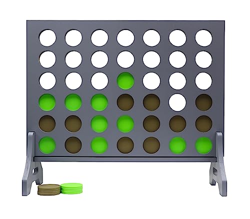 Image of Giant 4 in a Row Game for Family & Adults - Tailgating Pros Jumbo Grey Wooden Four in a Row Indoor & Outdoor Yard Game for Family Party Fun, Portable Activities for Patio, Backyard, and Camping