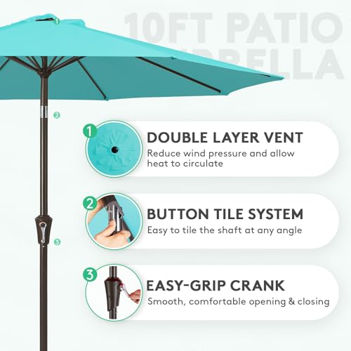 Image of JEAREY 10FT Outdoor Patio Umbrella, Market Umbrella, Turquoise