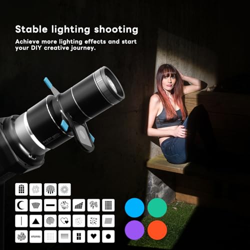 DFCINE Bowens Mount Snoot, Optisches Snoot-Kit für Monolight-Porträts/Blitz-Speedlite/LED-Licht, kompatibel mit Aputure Amaran 60D/XS/100X/D 200D/X,Storm 400x Go-DOX SL60, 4 Farbfilter, 25 Gobos.