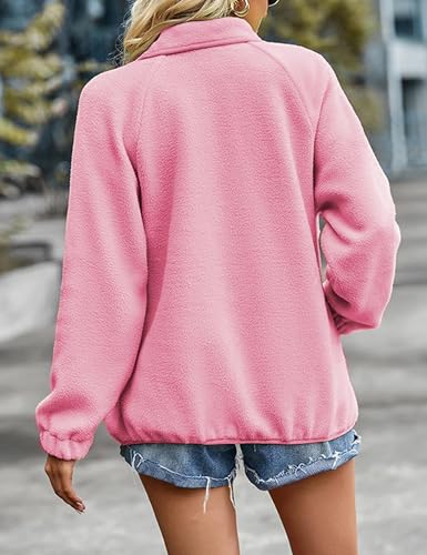 Vimyig Leichte Cropped-Fleece-Jacke für Damen, Winter, warme Sherpa-Jacke, Mantel, Oberbekleidung mit Taschen, Pink, S