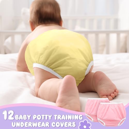 Funtery 12 Packs Waterproof Plastic Pants for Toddlers Reusable Diaper Covers Unisex Baby Potty Training Underwear Covers (Colorful,4t)