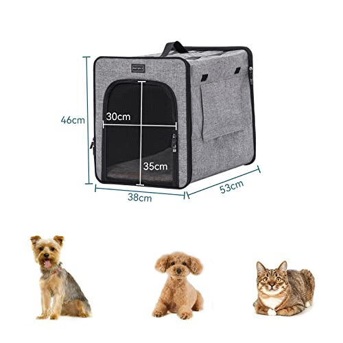 Petsfit faltbar Hundebox, aus kratzfestem Stoff, Hundebox Auto Hundetransportbox für kleine Hunde mit Plüschkissen & Aufbewahrungstasche,Grau,S 53x38x46cm