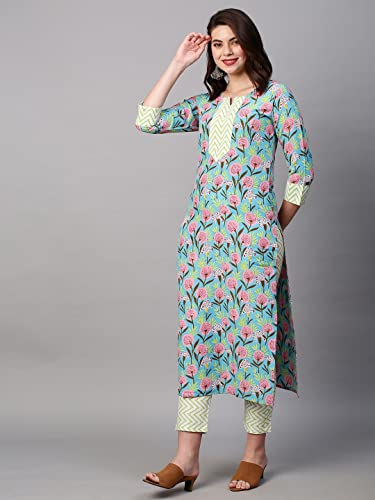 Image of ANNI DESIGNER Women's Cotton Blend Printed Straight Kurta With Pant