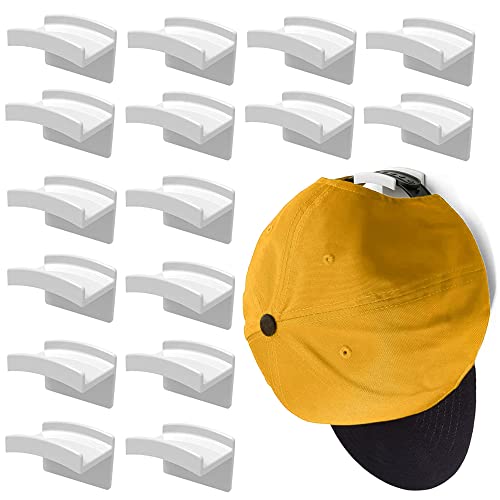 FLANCCI Hat Hooks for Wall, Minimalist Hat Rack Design, Self Adhesive Hat Rack, Strong Hold Hat Hanger for Hat Organizer, Hat Storage, Hat Holder (16 Pack)
