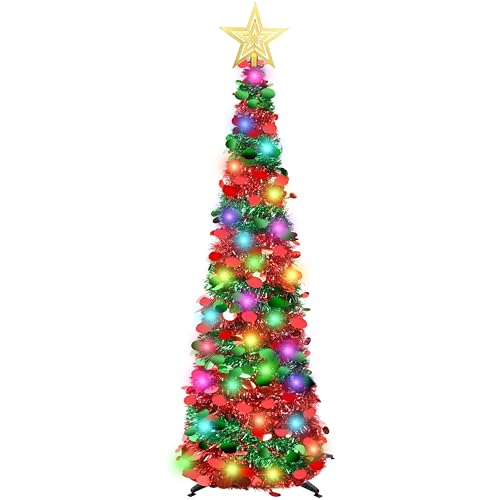 Lavwix 5 FT Pop Up Christmas Tinsel Tree with...