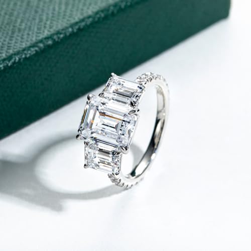 Bo.Dream Promise Rings for Her Emerald/Cushion/Radiant Cut 5ct 3-stone Cubic Zirconia Platinum Plated 925 Silver4