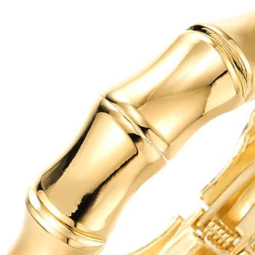 COOLSTEELANDBEYOND Large Gold Statement Bracelet, Modern Bamboo Bangle Bracelet for Women, Hinged Clasp for Easy Wear2