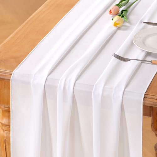 Socomi White Chiffon Table Runner Summer Boho...
