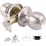 Brushed Stainless Steel Entry Door Knob Set Privacy and Passage Door Lock Kit with Three Keys for Bedroom Bathroom Home Office or Workplace (1Pcs)