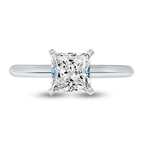 Solid 14k White Gold Princess Cut Knife-Edge Four Prong Solitaire Engagement Ring CZ Cubic Zirconia 1.0ct.