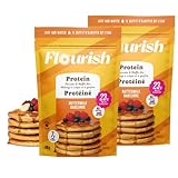 Flourish Protein Pancake & Waffle Mix, with Whey Protein & Flax Seed, No Added Sugar, High in Protein & Fiber - Just Add Water - Buttermilk Flavour, 430 g (2 Pack) - Made in Canada