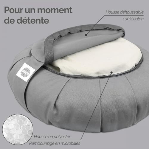 Vivezen - Pouf, zafu, coussin de méditation, yoga - Rond - 38 x 38 x 13 cm - Plusieurs coloris