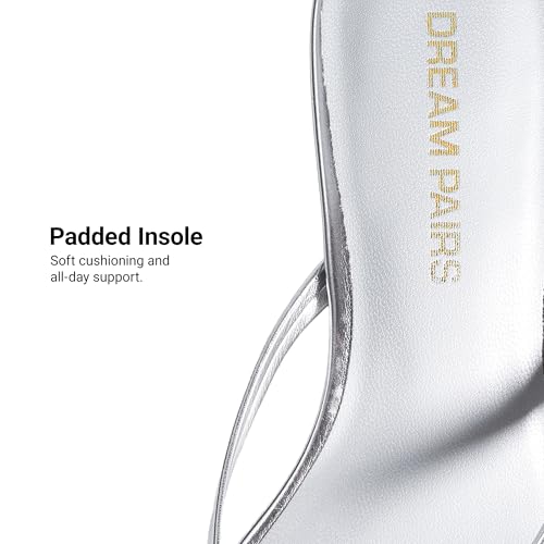 DREAM PAIRS Kitten Heels for Women Flip Flop Low Heels Square Open Toe Sandals Thong 1.96 Inch Heeled Sandals for Summer Vocation,Size 7.5,Silver,SDHS25001W