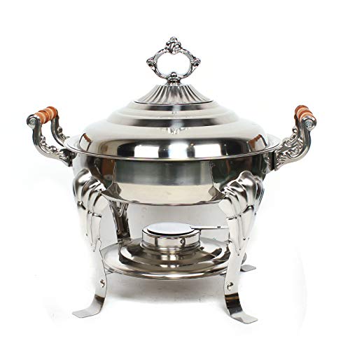 ACROSSPART Edelstahl Warmhaltebehälter Essen Rund Chafing Dish Speisenwärmer Wärmebehälter Runder Spirituskocher mit Holzgriff Lebensmittelisolierung Buffetwärmer für Party Catering Buffet