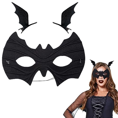 Sprinlot Fledermaus Maske für Karneval und Halloween - Schwarze Augenmaske, Haarspangen - Maskerade Cosplay Party