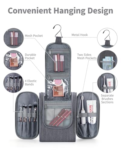 Image of Hanging Travel Toiletry Bag Cosmetic Make up Organizer for Women and Men (Medium, Grey)