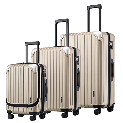 LEVEL8-Lightweight-Carry-on-SuitcaseLuggage-Suitcase-Set-ABSPC-Hardshell-Spinner-Trolley-for-Luggage-with-Double-TSA-Locks-Champagne-36L68L104L3-Pcs-Set LEVEL8 Lightweight Carry-on Suitcase,Luggage Suitcase Set, ABS+PC Hardshell Spinner Trolley for Luggage with Double TSA Locks (Champagne, 36L/68L/104L,3 Pcs Set)