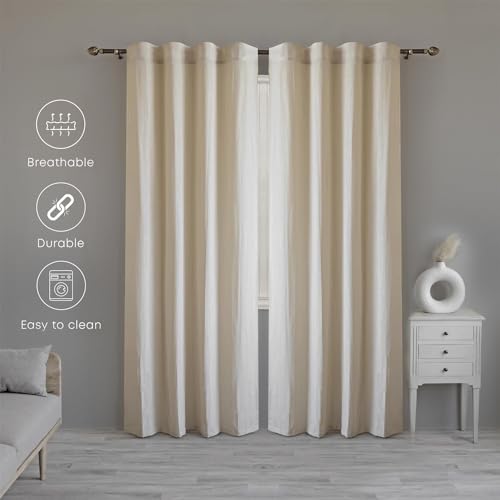 Image of Linenwalas Cotton Linen Curtains 10 Feet Long Set Of 2,Curtain For Door Home Decor Items For Living Room Bedroom,Semi Sheer Curtains With Back Loop Hangings (10 Feet Length,Natural Linen) - Back Tab