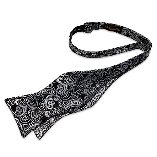 Image of DiBanGu Men Bow Tie Paisley Striped Self-Bow Tie for Men and Silk Woven Bowtie Pocket Square Cufflinks Wedding Party