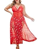Avidlove Lingerie for Women Plus Size Sexy Dress Christmas Babydoll Lace Nightgown Maxi Nightwear Christmas Red X-Large